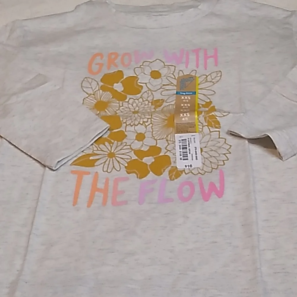Thereabouts Tshirt Girks size XXS 4/5 Grow with the Flow in Gray long sleeve - Picture 1 of 7